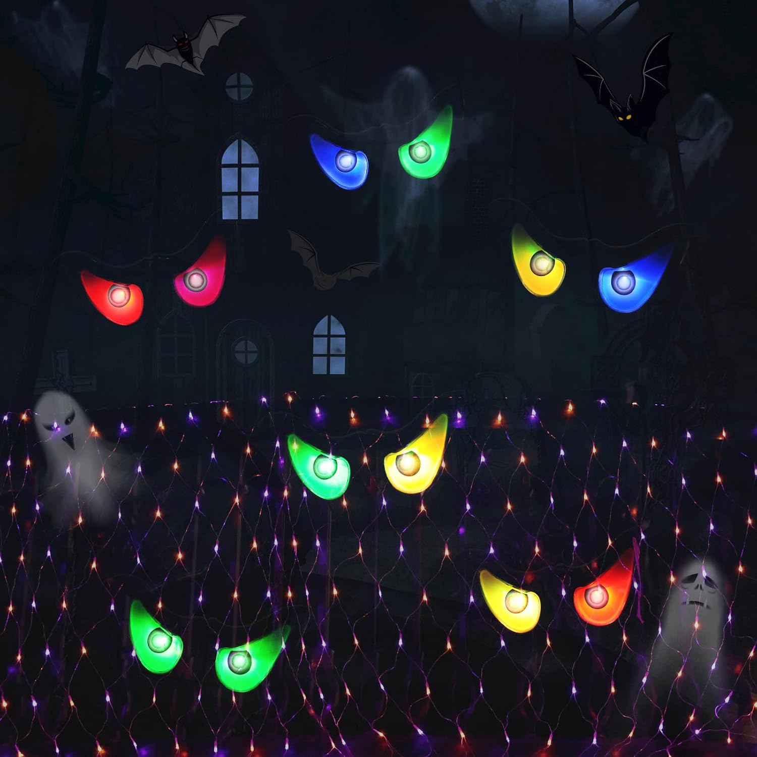 Detalle de iShabao Spooky Eyes Halloween String Lights, RGB LEDs, 6.5 ft, Timer