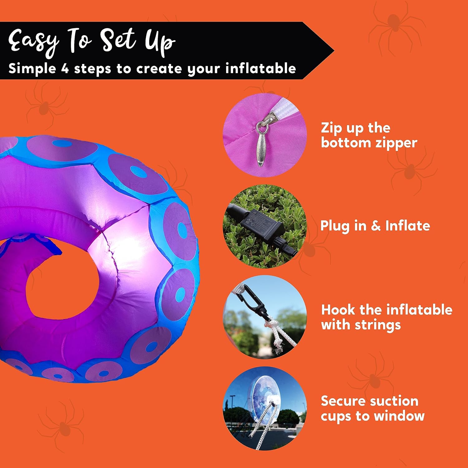 Detalle 2 de Joiedomi 3-Piece Halloween Inflatable Octopus Tentacles with White LEDs