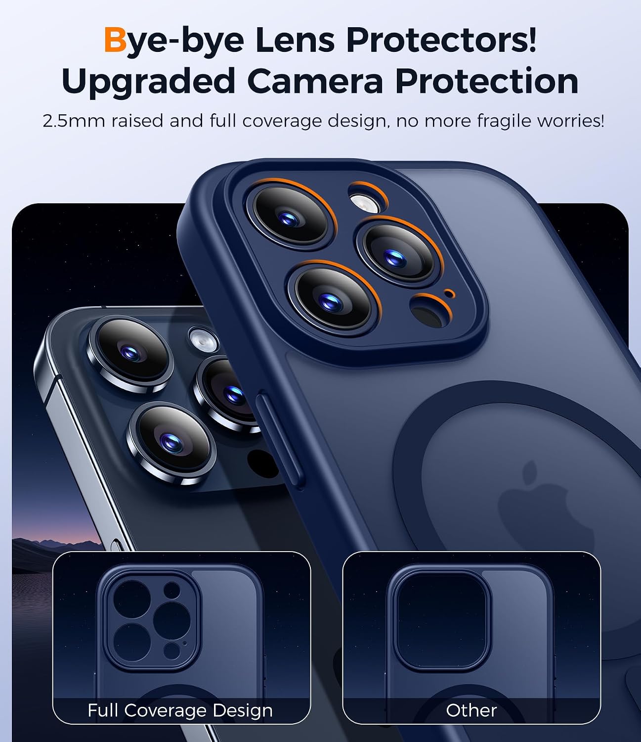 Detalle de Qasyfanc Magnetic for iPhone 15 Pro Case with 2 Tempered Glass Screen Protectors (Dark Blue)