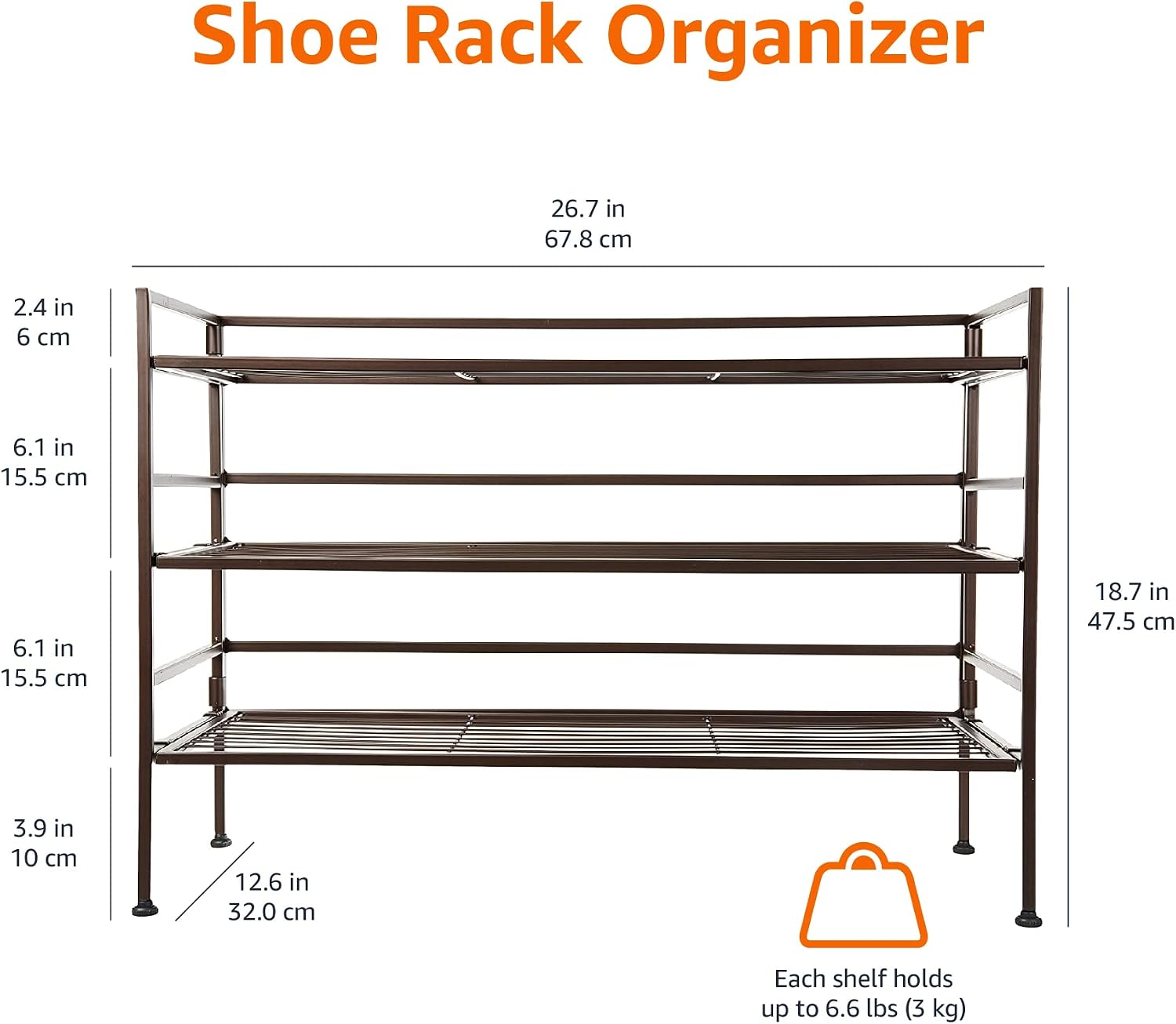 Detalle de Amazon Basics – stojak na buty na 9 par, 3 poziomy, stal stopowa