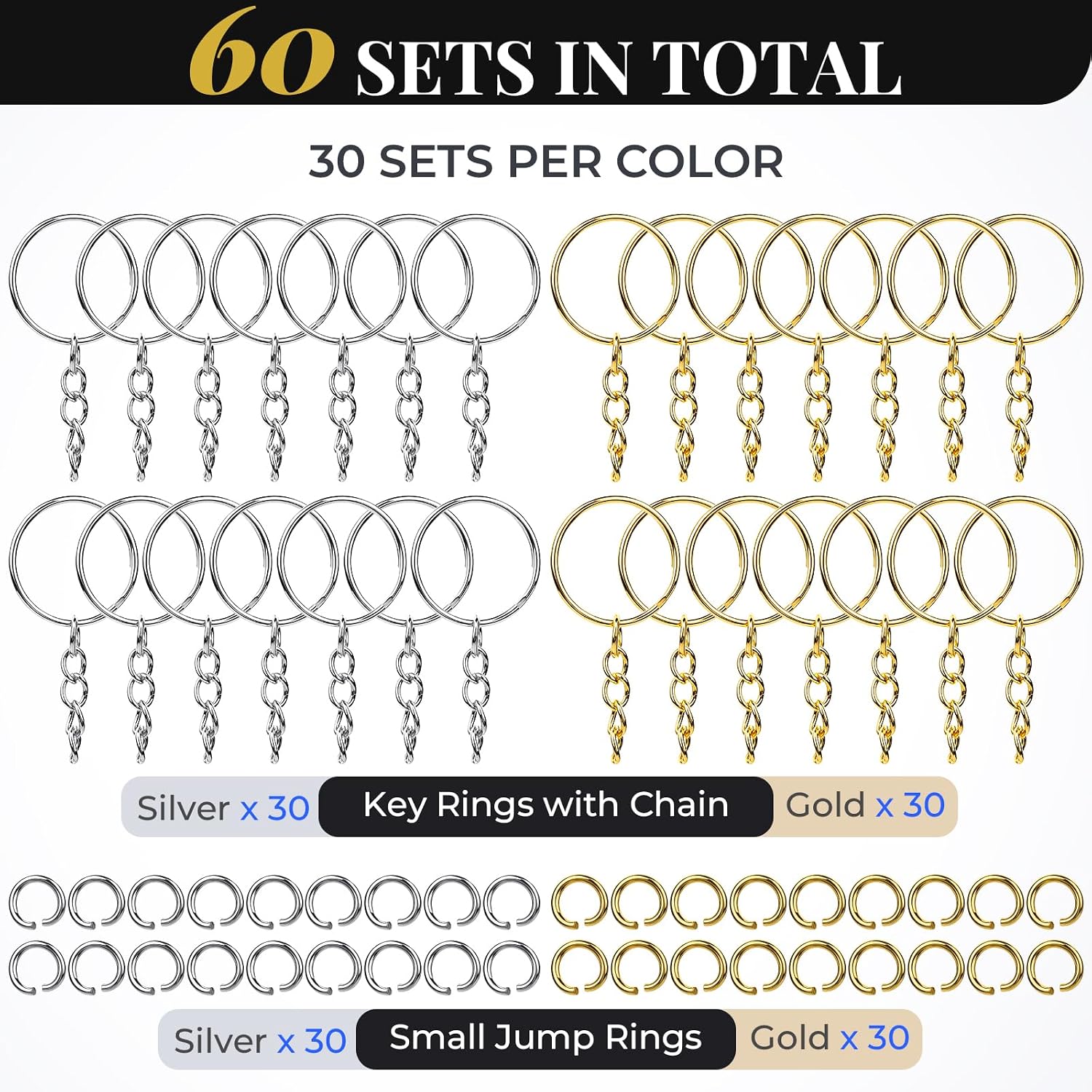 Detalle de Teenitor XF-005 Keychain Making Kit, 120-Piece Gold and Silver Key Rings