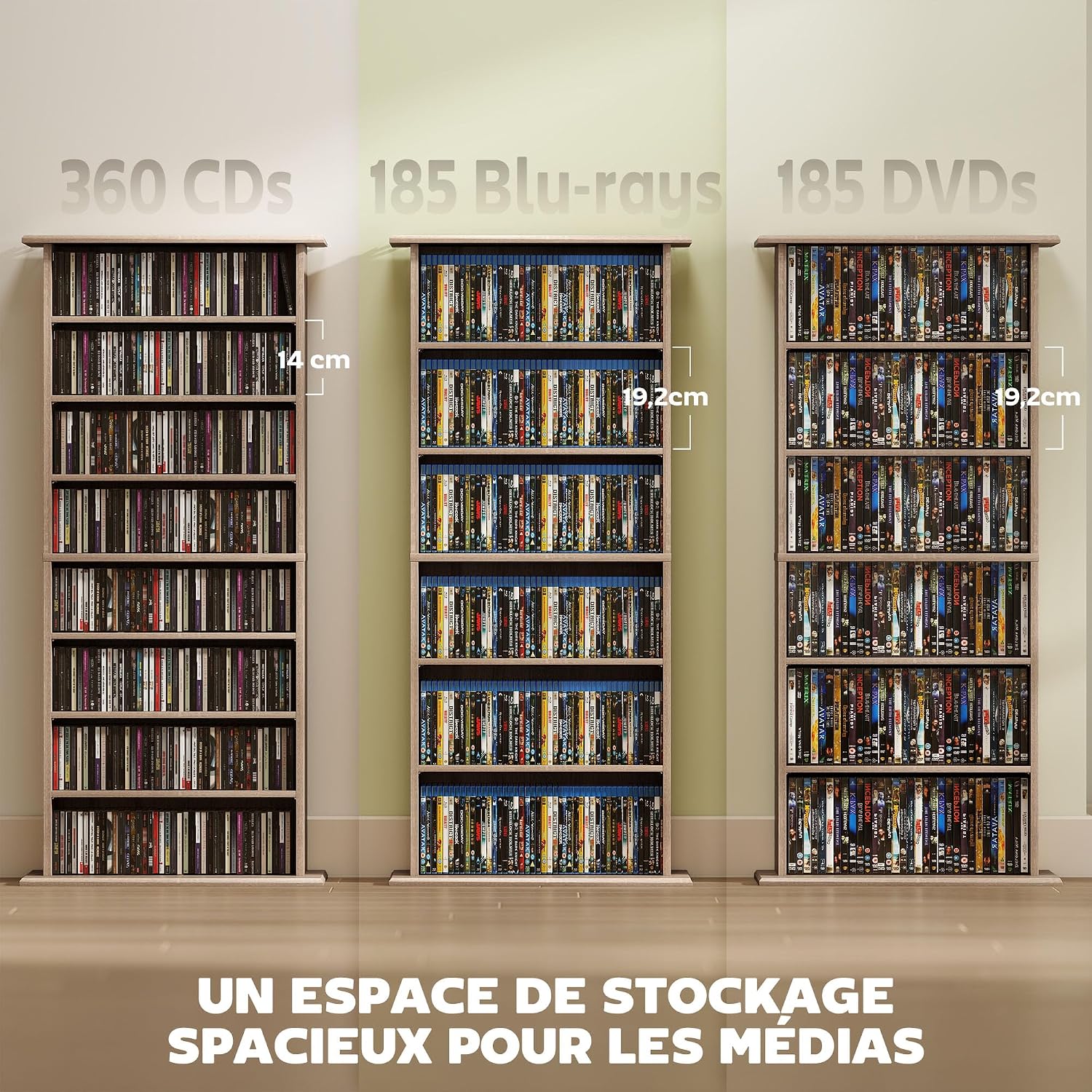 Thumbnail 2 de HOMCOM 836-603V00ND cd- en dvd-kast, 8 vakken, 6 verstelbare legplanken
