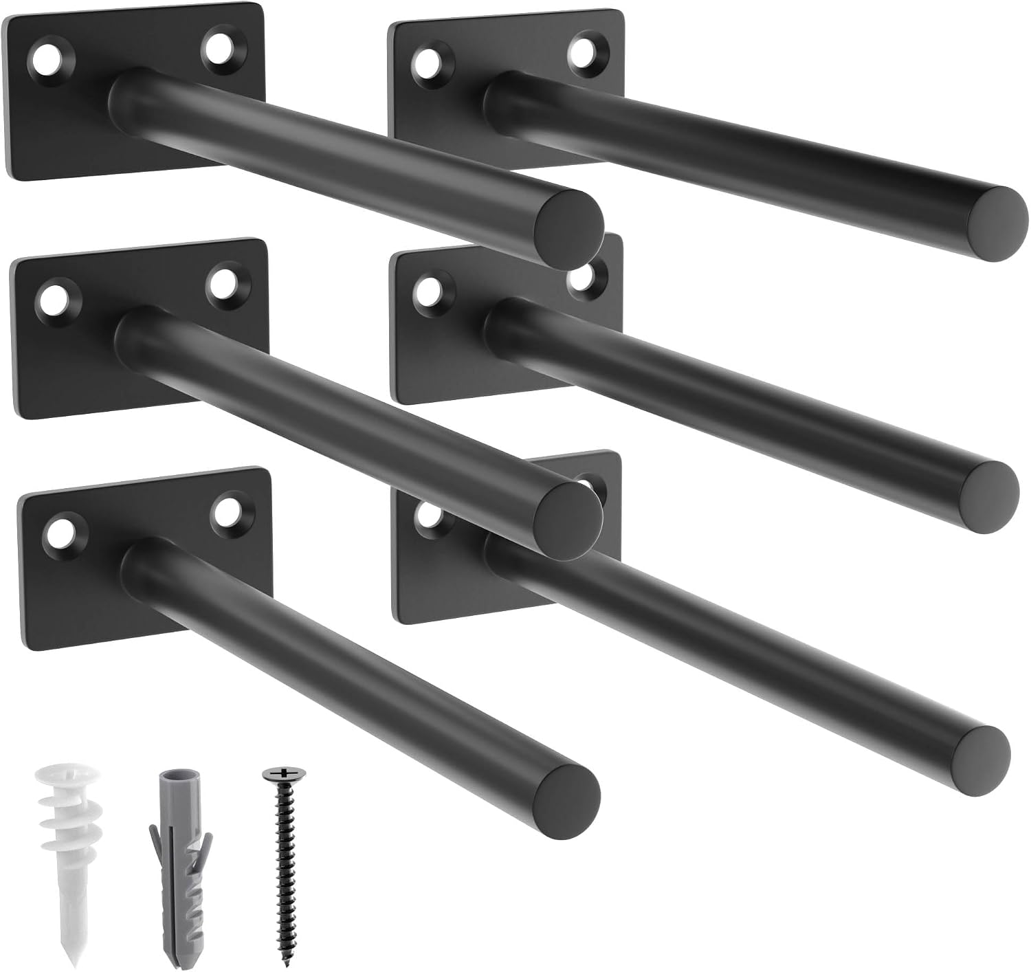 Detalle de LEOPO 86 8-Inch Floating Shelf Brackets, Black Carbon Steel, 6-Pack