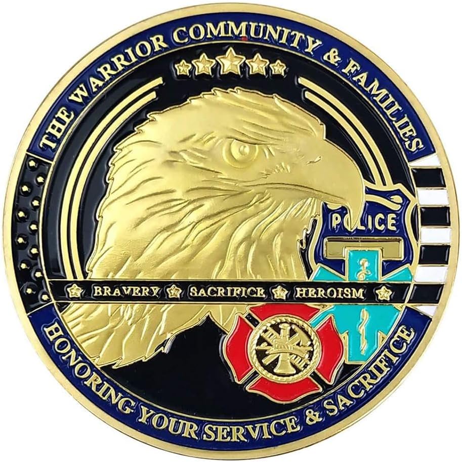 Detalle 2 de Rumkou First Responders Challenge Coin, American EMS, Police & Firefighter Design