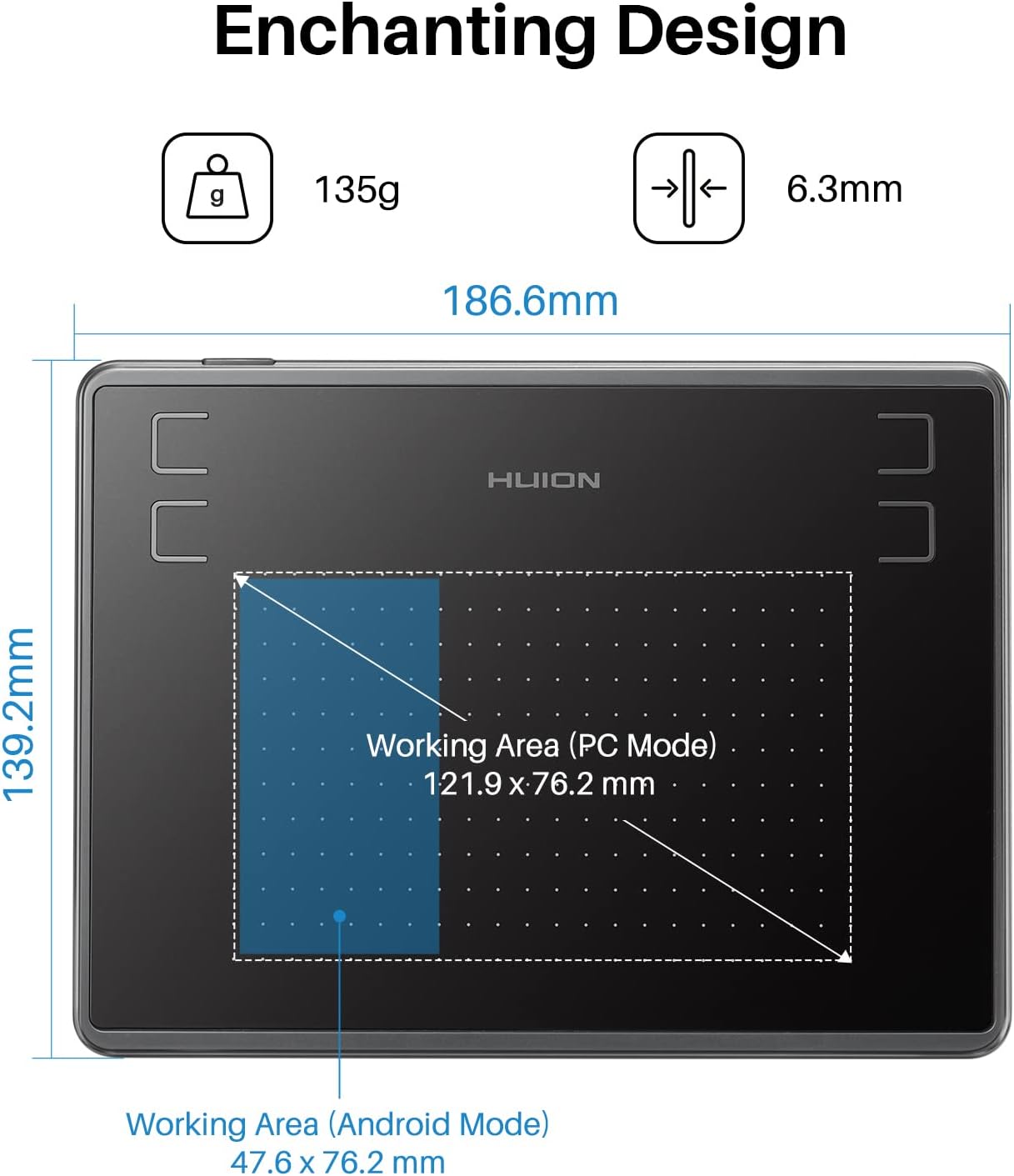 Detalle 2 de Huion Inspiroy H430P drawing tablet (4.8 x 3 inch) with 4 hot keys