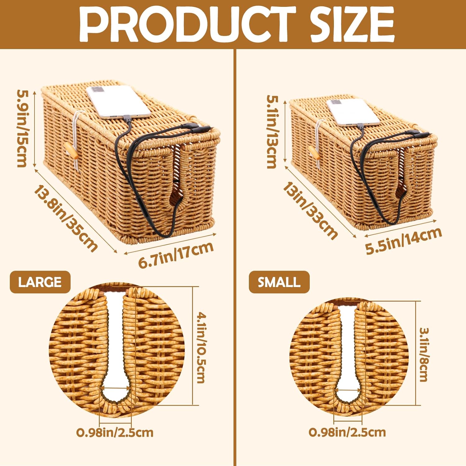 Thumbnail 1 de Cable Management Box, 2 Pack – Handmade Imitation Rattan Cable Tidy Box with Locked Cover