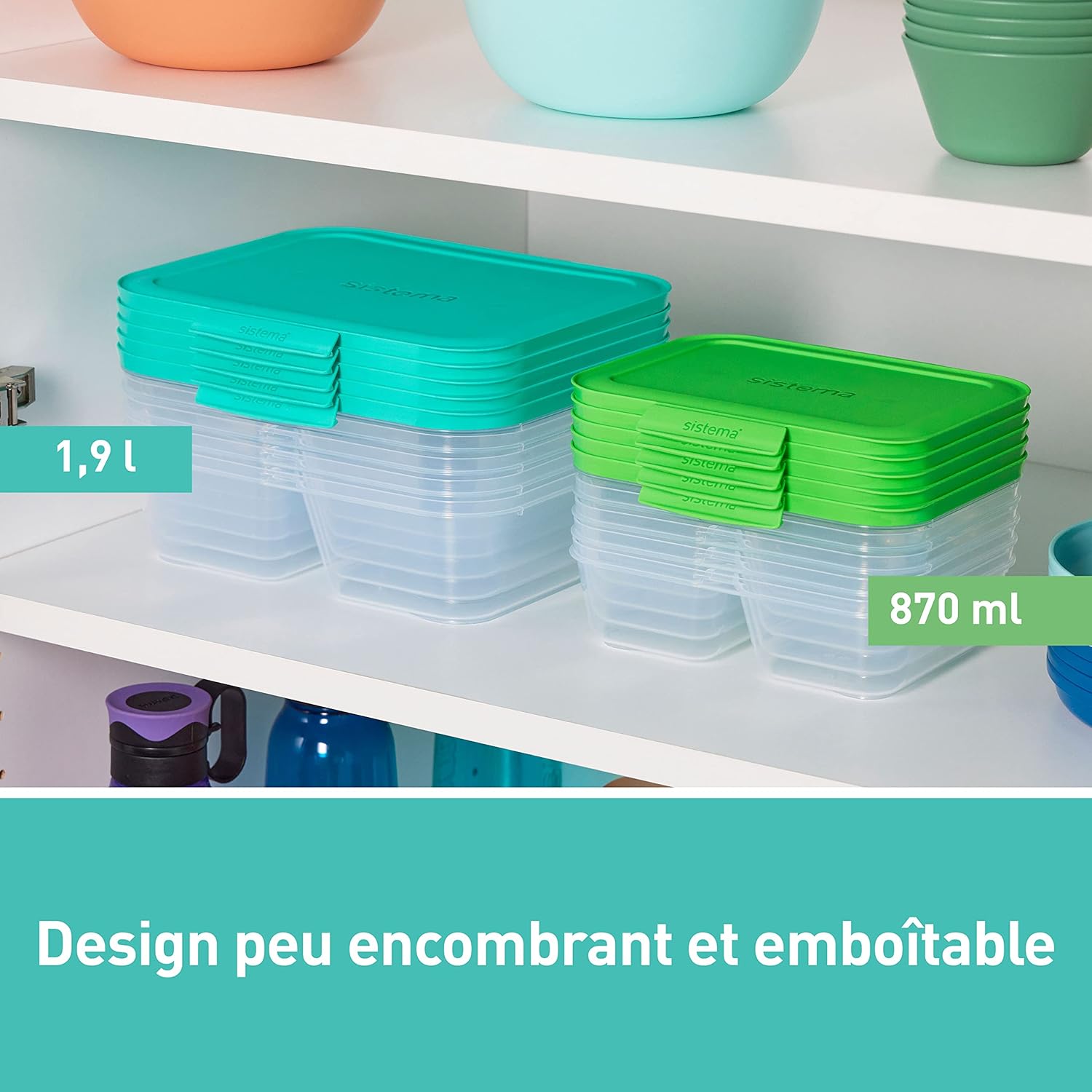 Thumbnail 2 de Sistema NEST IT Récipients plats préparés | 1,9 litre, lot de 5, compartiments et couvercle | Vert