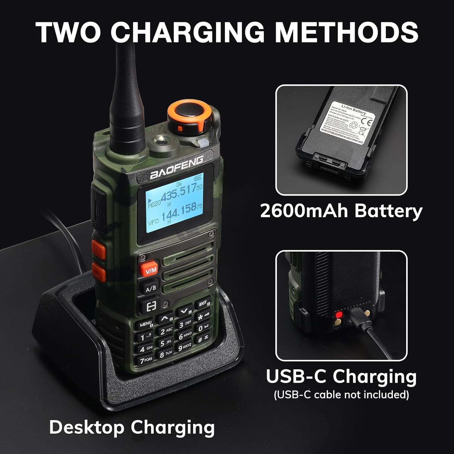 Detalle 2 de BaoFeng K63 6W Walkie Talkie tri-band UHF/VHF + radio portatile con batteria 2600 mAh e schermo a colori