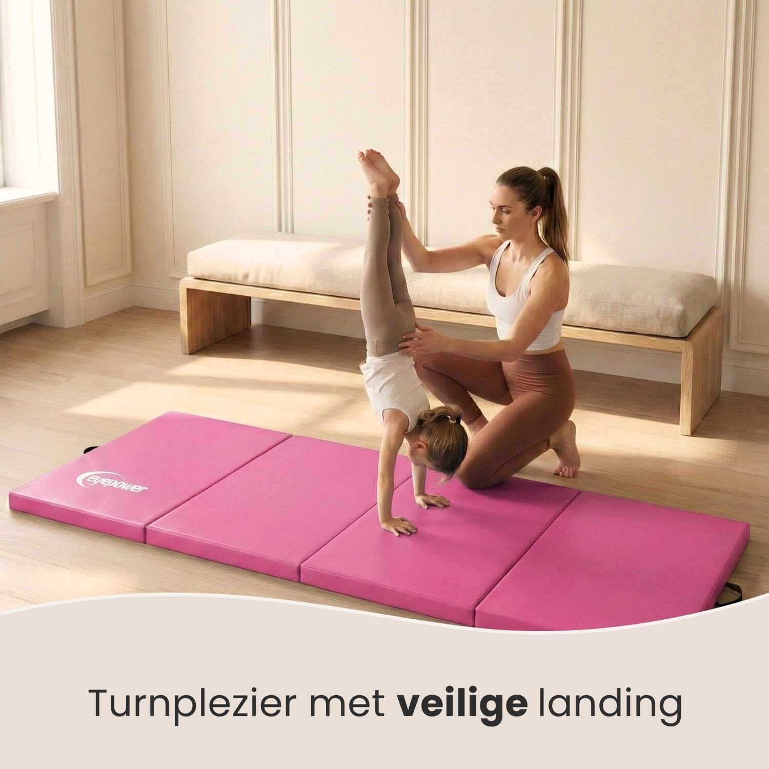 Detalle de EYEPOWER 16482 opvouwbare turnmat, 180 x 60 x 5 cm, roze/zwart