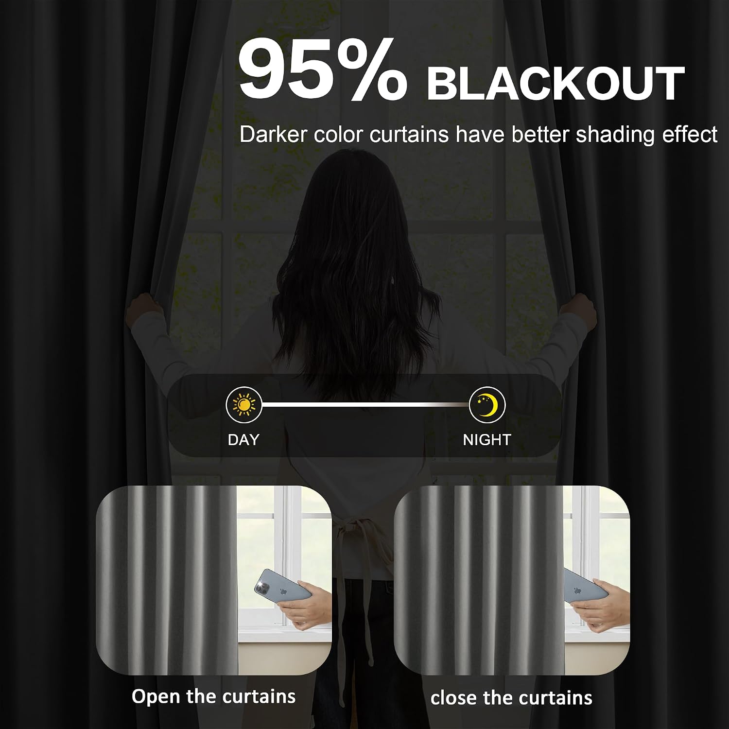 Detalle de KEQIAOSUOCAI Blackout Curtains 90-Inch