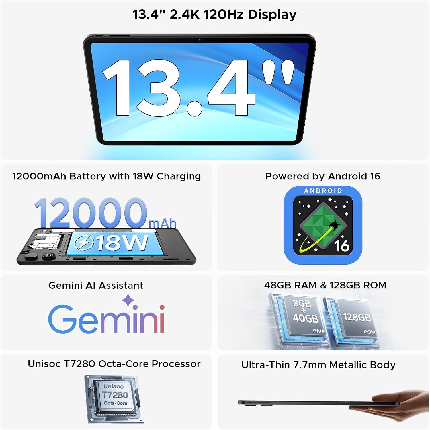Thumbnail 1 de P13 Tablet 13 Inch – Android 16 with Gemini AI, 48GB+128GB, 120Hz Display