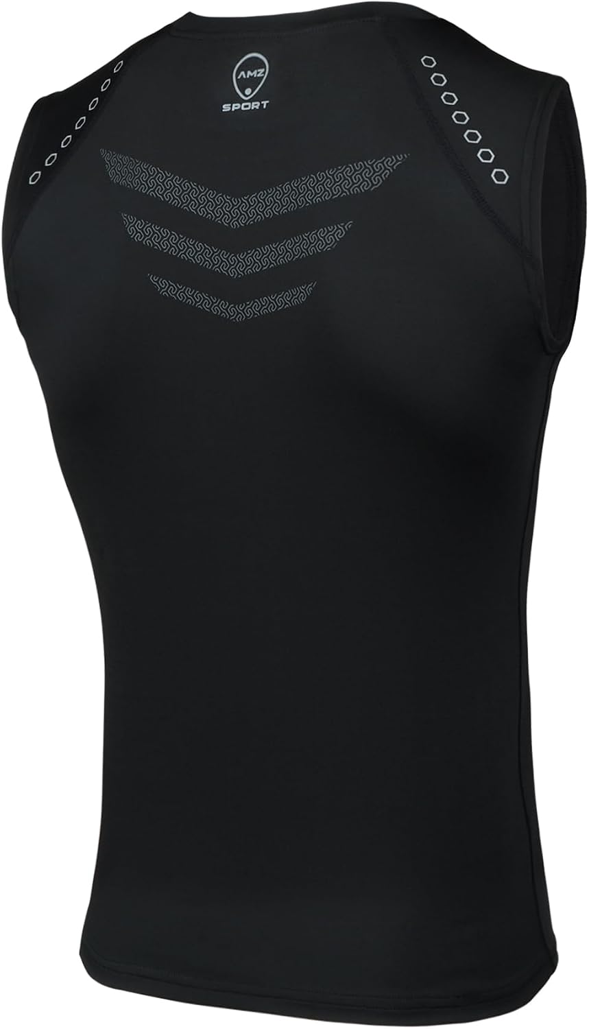Detalle de AMZSPORT Canotta Compressione Uomo con asciugatura rapida e logo riflettente per palestra, running e training