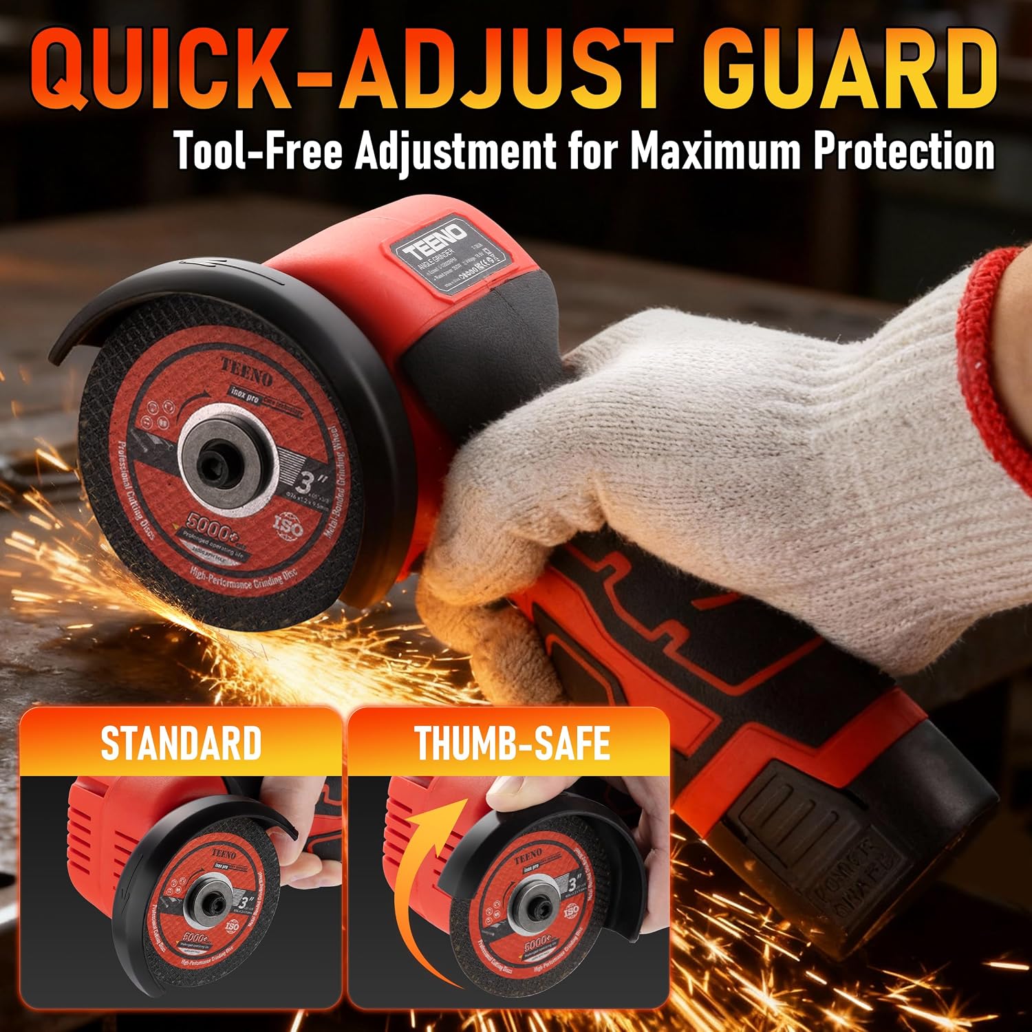 Detalle de TEENO Cordless Angle Grinder Kit, 3-Inch, 19,500 RPM, 16.8V