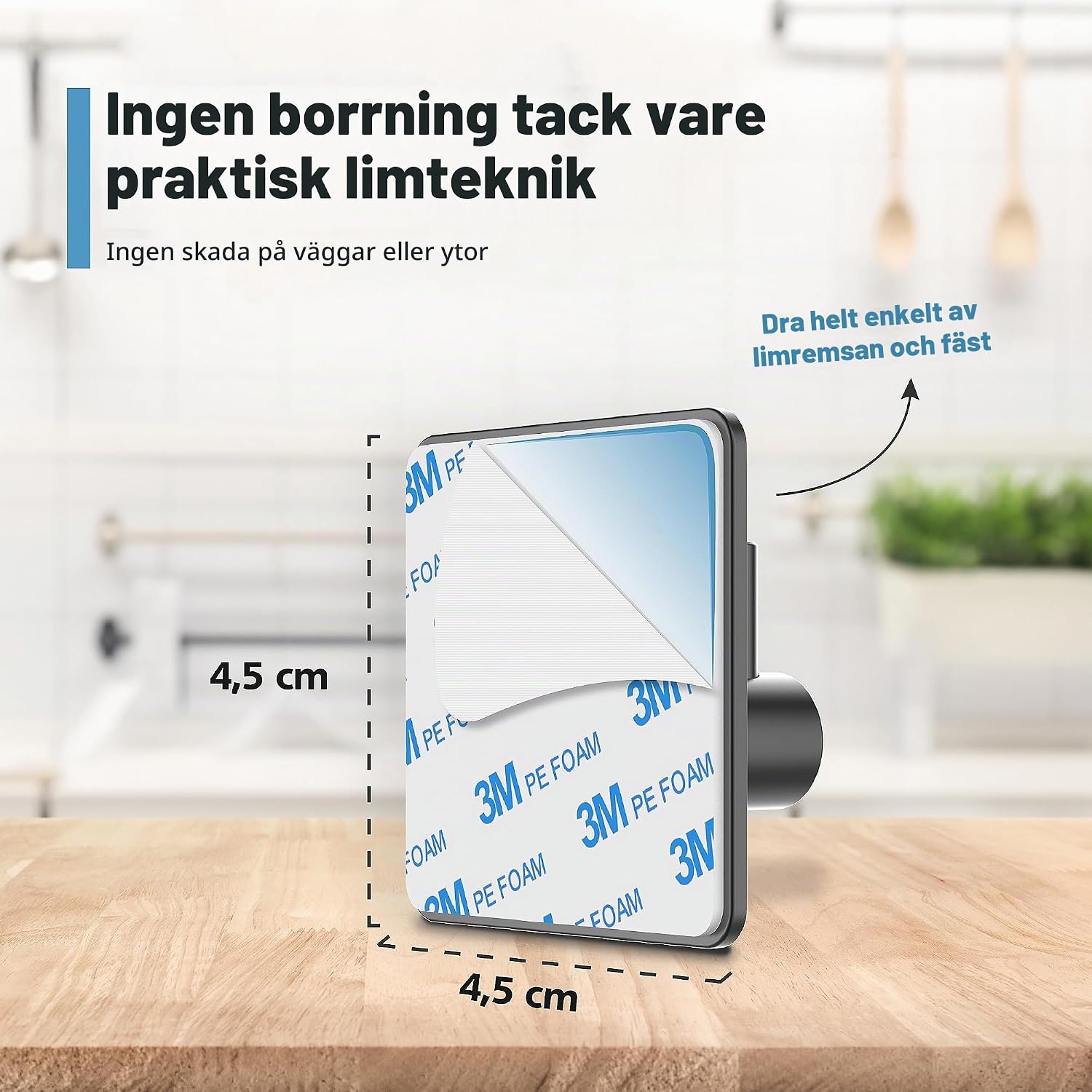 Thumbnail 1 de virea självhäftande väggkrokar, 4-pack i svart rostfritt stål, upp till 8 kg per krok