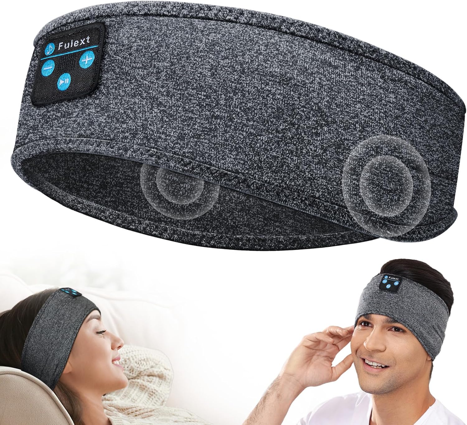 Detalle de Fulext FULH01 Bluetooth-slaaphoofdtelefoon, grijs gemêleerde elastische hoofdband