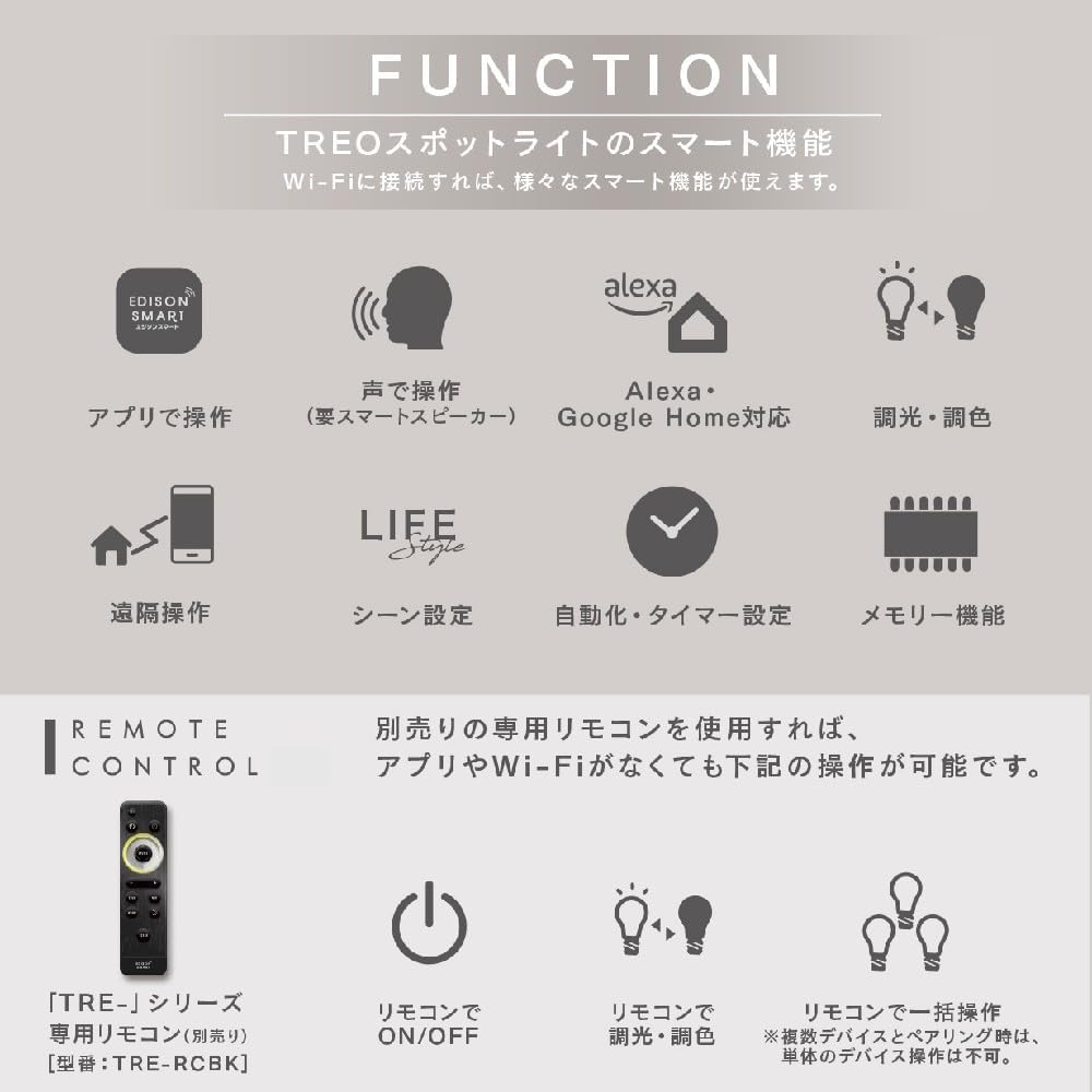 Detalle 1 de エジソンスマート TREO TRE-TL182BK ミニスポットライト 3つの点灯モード・調光調色対応