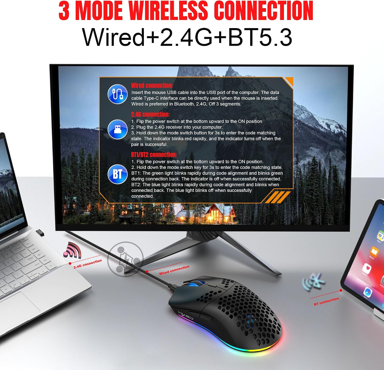 Detalle de CROSS Zebra T66 gaming mouse 3600 DPI