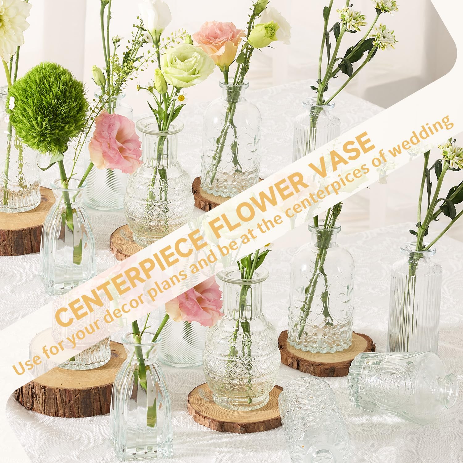Detalle de Anquephd Glass Bud Vase Set (32PCS) for Wedding Centerpieces, Mini Clear Flower Vases