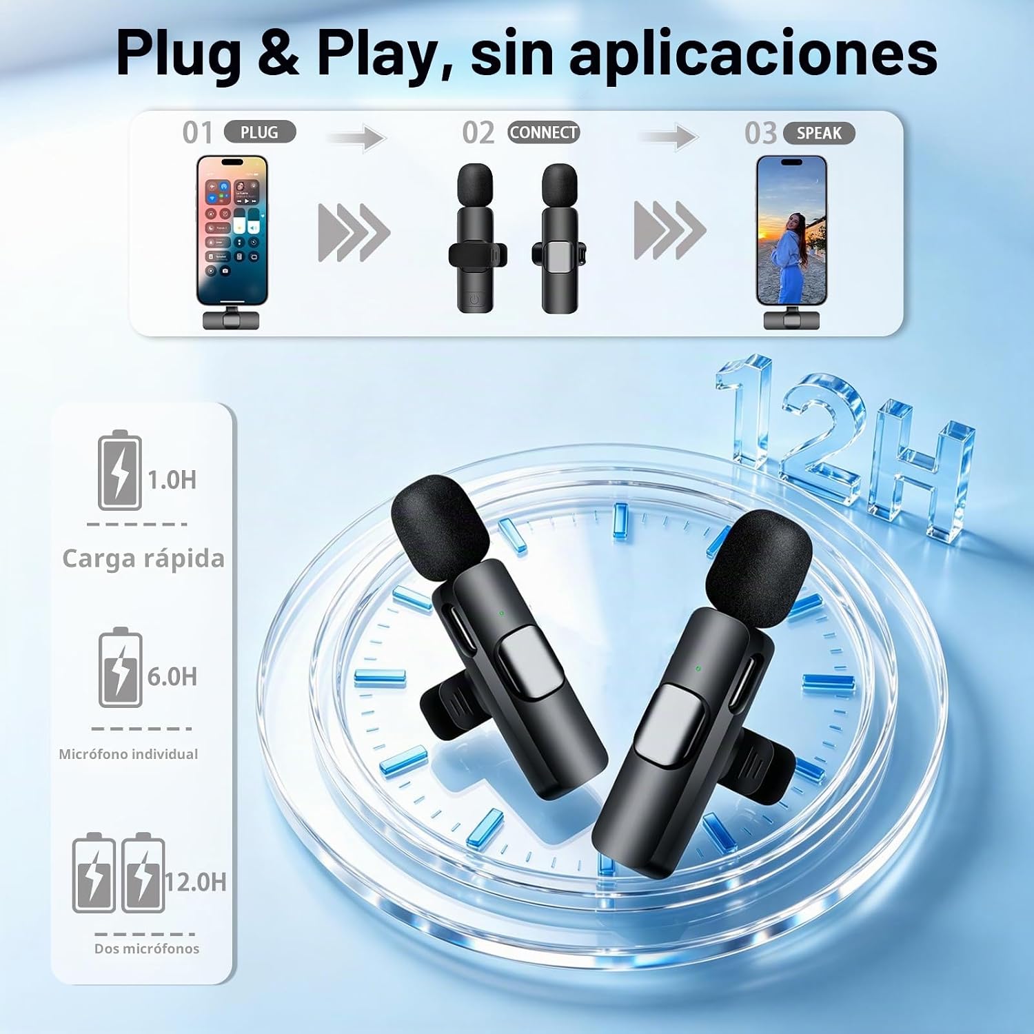 Detalle de Micrófono Lavalier inalámbrico Uewpv para iPhone, iPad y Android