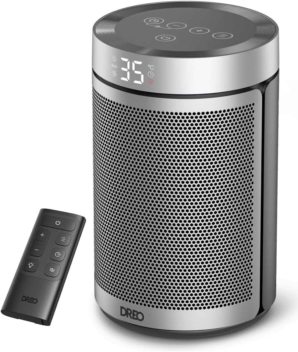 Dreo Chauffage électrique céramique PTC Atom 316 1500 W, 34 dB silencieux avec thermostat et minuterie 12 h