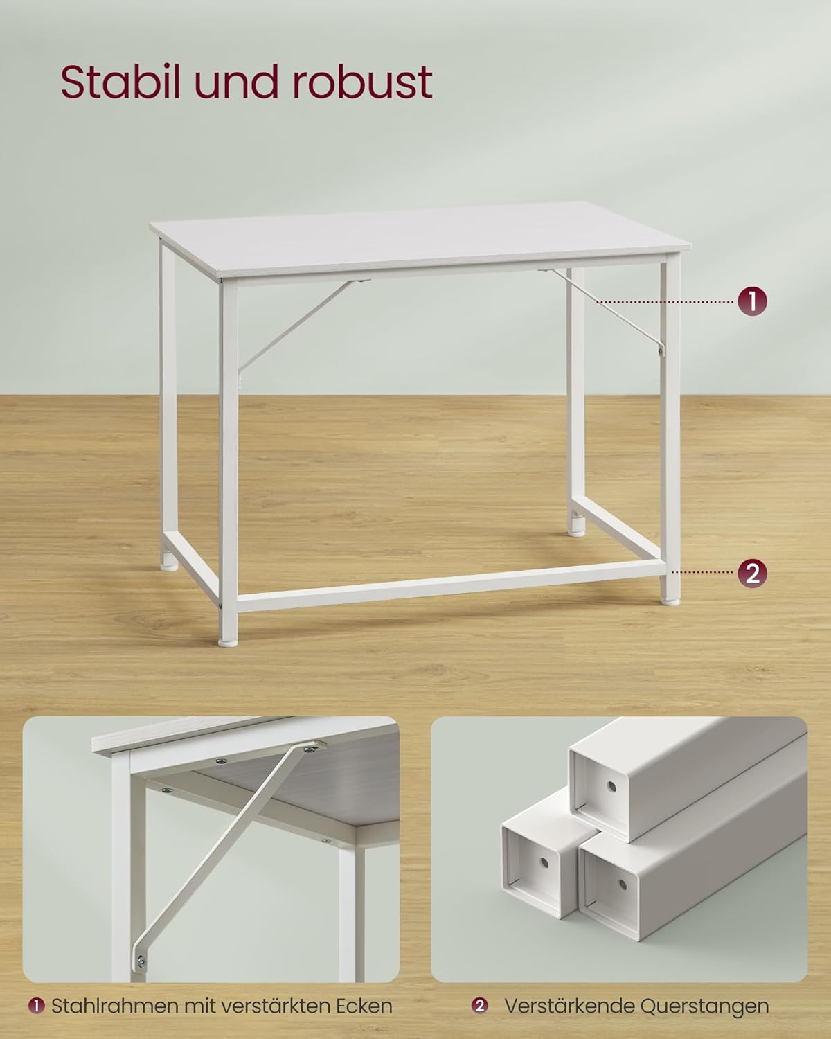 Thumbnail 4 de VASAGLE Computertisch LWD041W44V1, 100 x 50 x 76 cm (ahornweiß/wolkenweiß) – für Arbeitszimmer & Zuhause