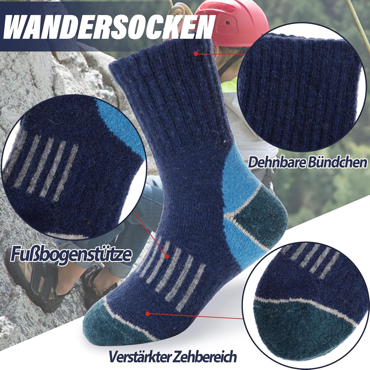Detalle de EBMORE Merino Kindersocken 6 Paar