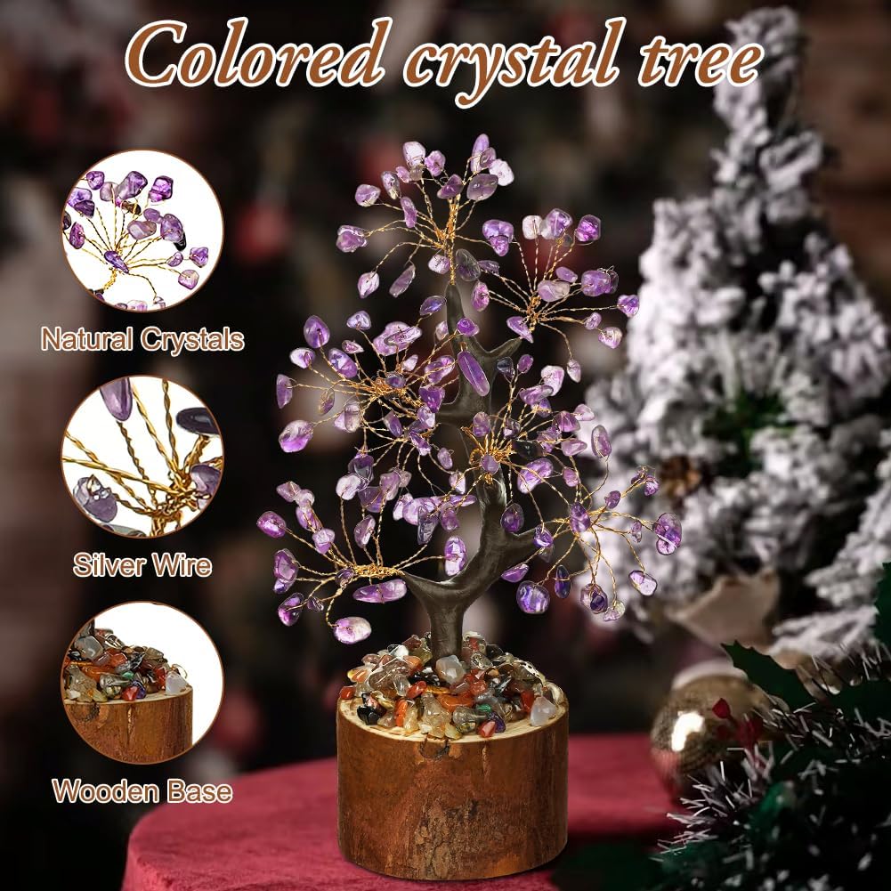Detalle de Vicloon 7 Chakra-kristalboom in paars met houten voet