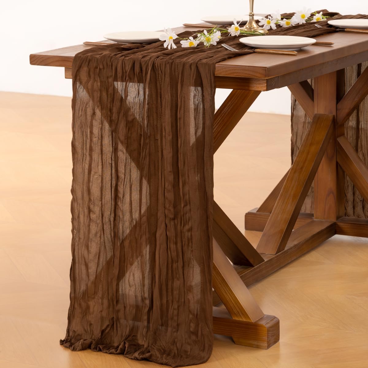 Detalle 2 de Socomi 10pcs Brown Cheesecloth Table Runner 120" ๐ท