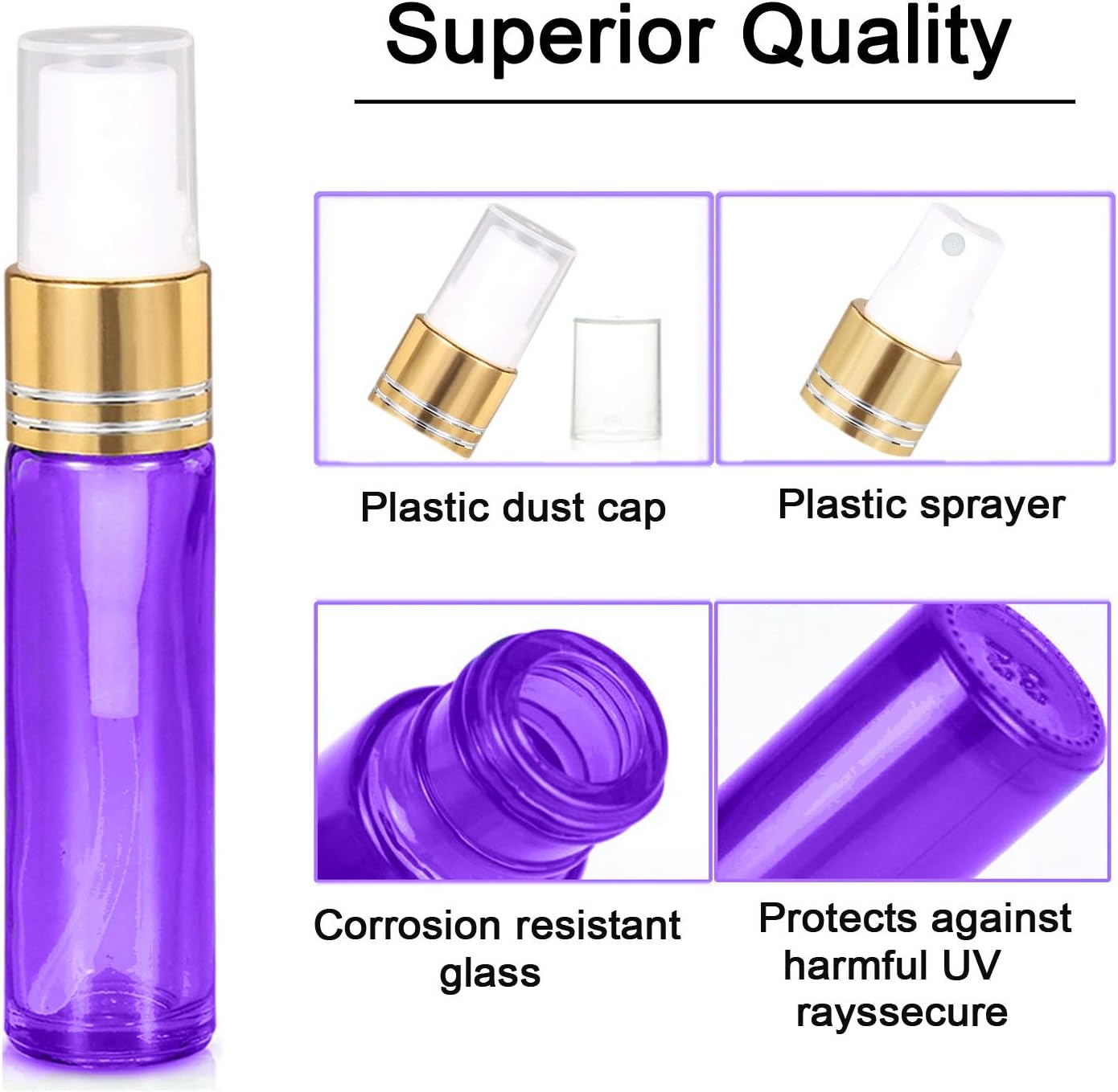 Detalle de JamHooDirect 6Pcs 10ml Empty Glass Spray Bottles with Golden Fine Mist Sprayers