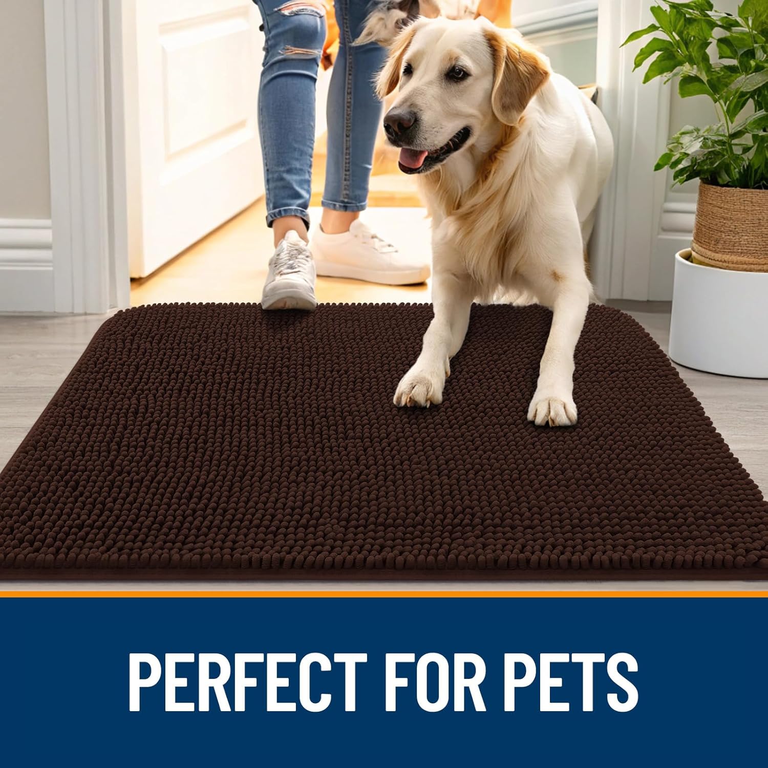 Detalle de OLANLY Chenille Dog Door Mat (70x46) for Muddy Paws—Absorbent, Non-Slip, Washable Entryway Doormat