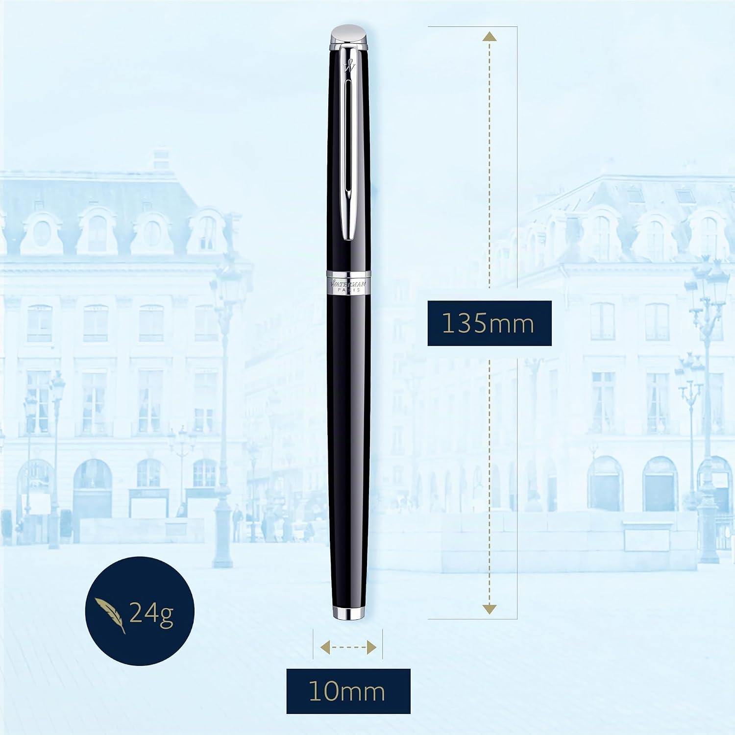 Detalle de Waterman Hémisphère stylo plume noir brillant à attributs chromés, plume moyenne, coffret cadeau