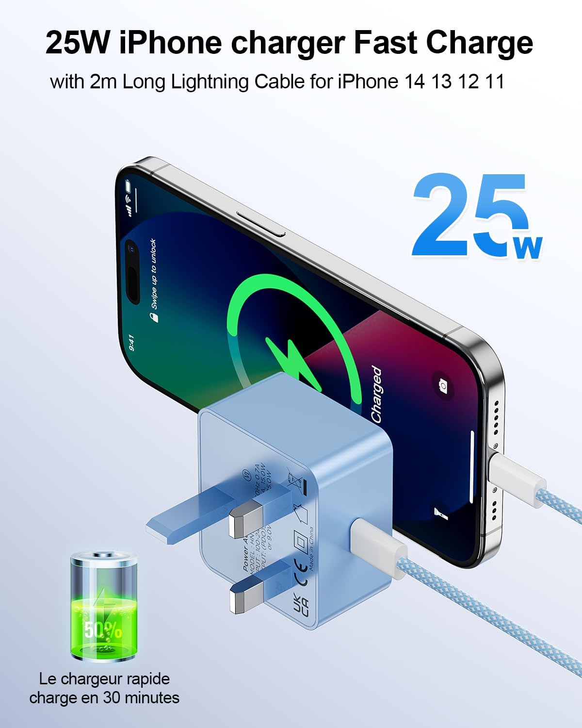 Thumbnail 1 de Fast Charge for iPhone 14/13 25W PD Charger + 2M USB-C to Lightning Cable (2 Pack) – MFi Certified