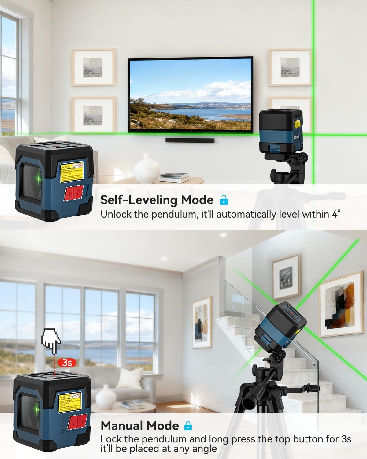 Detalle de RockSeed LV1 Cross Line Laser Level with Self-Leveling and 47-Inch Tripod