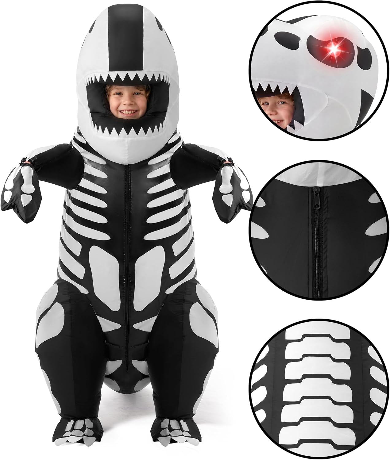 Detalle de Spooktacular Creations Kids Skeleton Dinosaur Inflatable Costume with LED Eyes