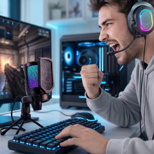 Detalle 2 de FIFINE Gaming Microfono para PC y PS4/PS5 con RGB, Mute rápido y accesorios