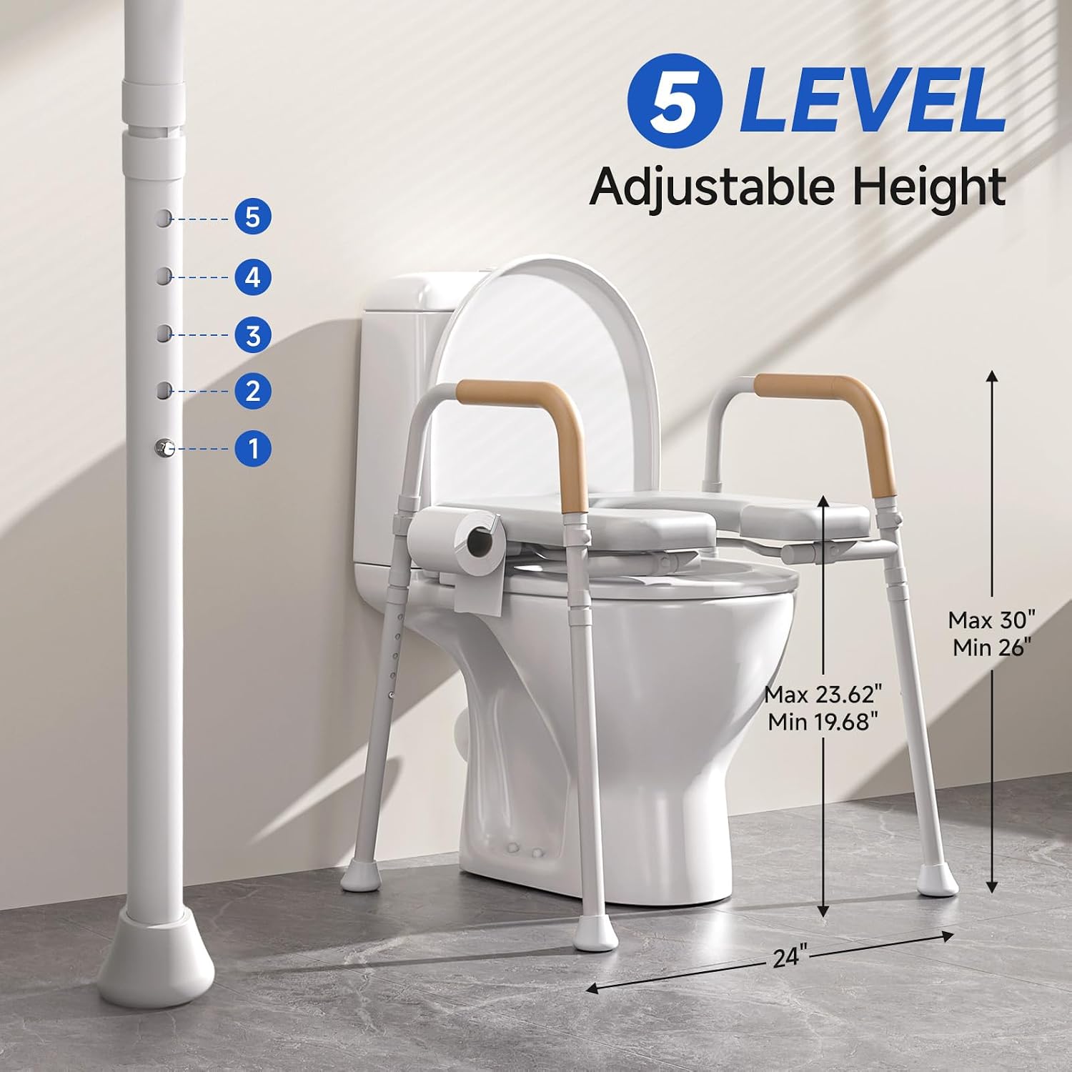 Thumbnail 6 de Loyoda Height Adjustable Raised Toilet Seat with Front Opening, Padded Armrests and Lightweight Aluminium