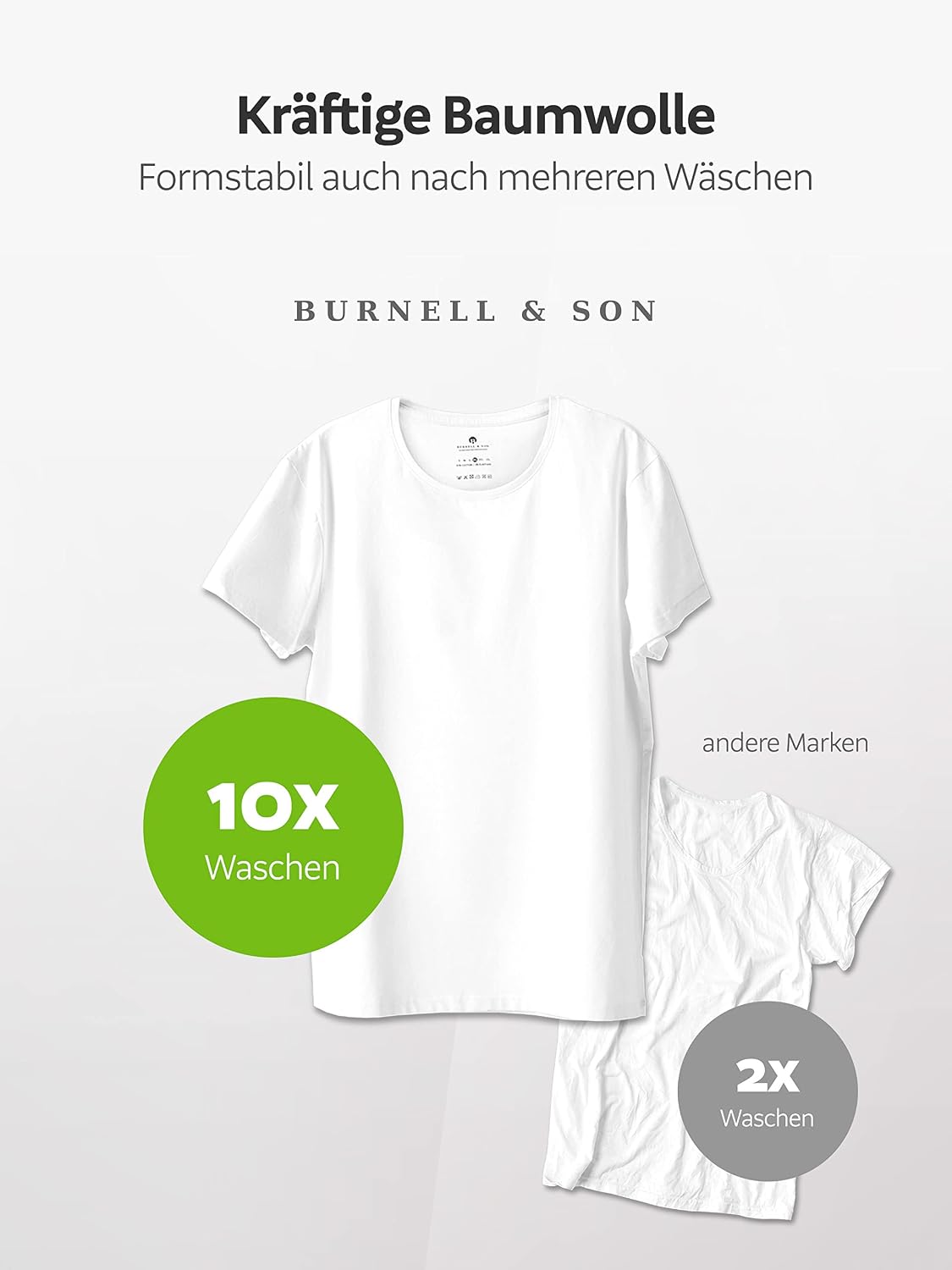 Detalle 2 de Burnell & Son Herren T-Shirt 3er Pack Rundhals Unterhemd – Baumwolle, Stretch, Slim Fit
