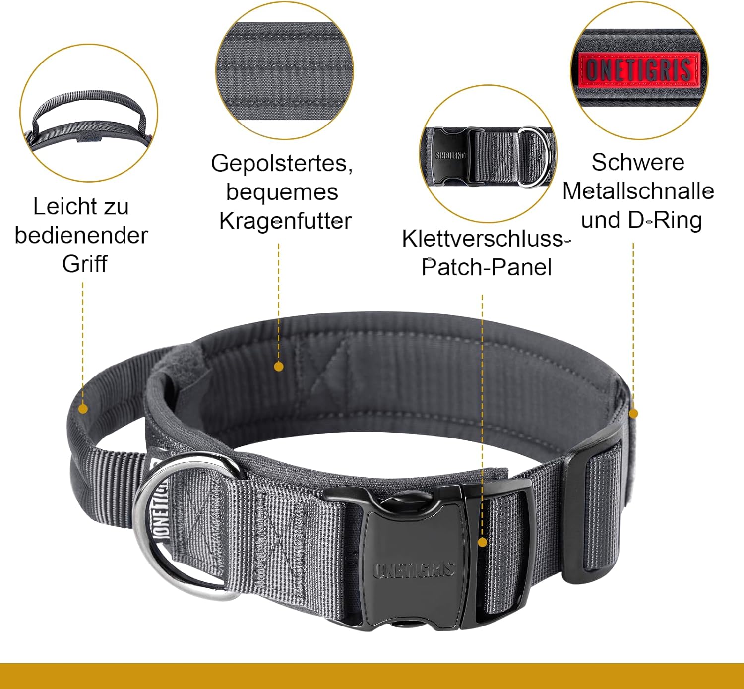 Detalle de OneTigris Collare per cani con fibbia in metallo: nylon imbottito e personalizzabile