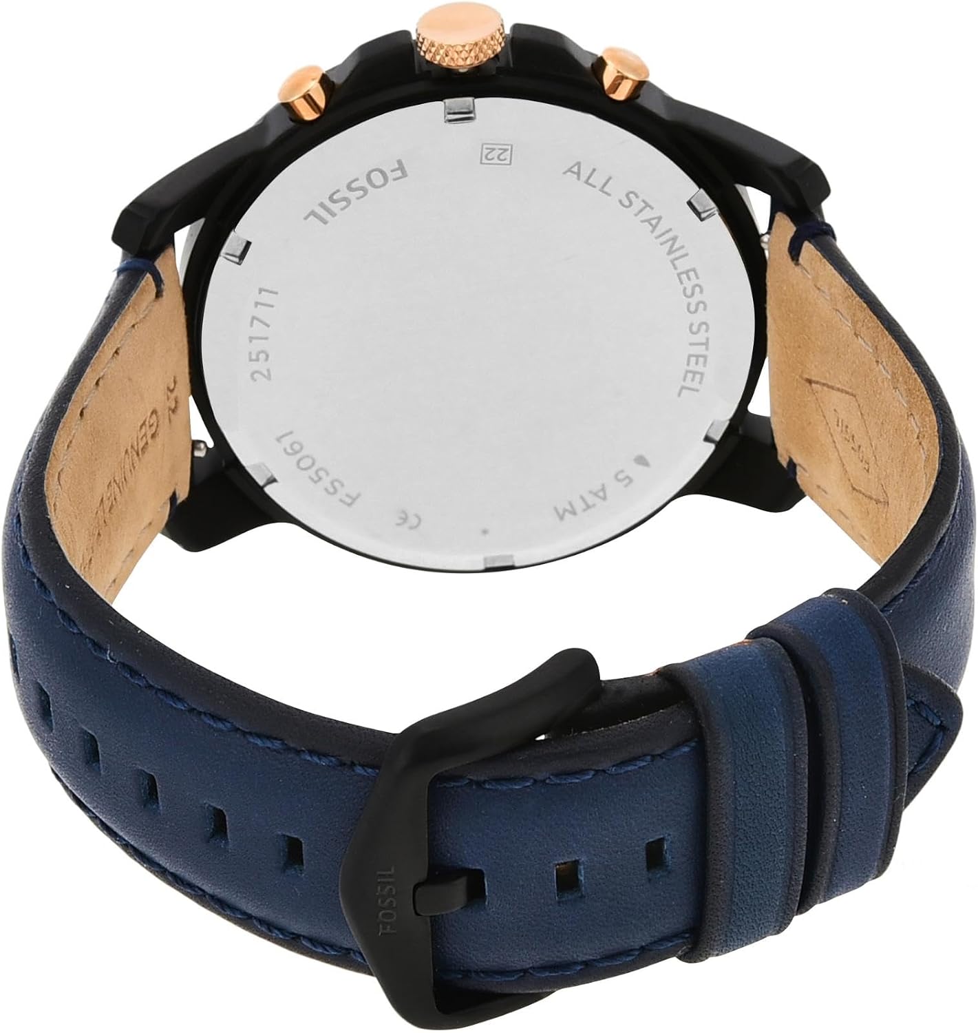 Detalle de Fossil Grant Uhr für Herren – Quarz-Chronograph, Edelstahlgehäuse, blaues Lederband