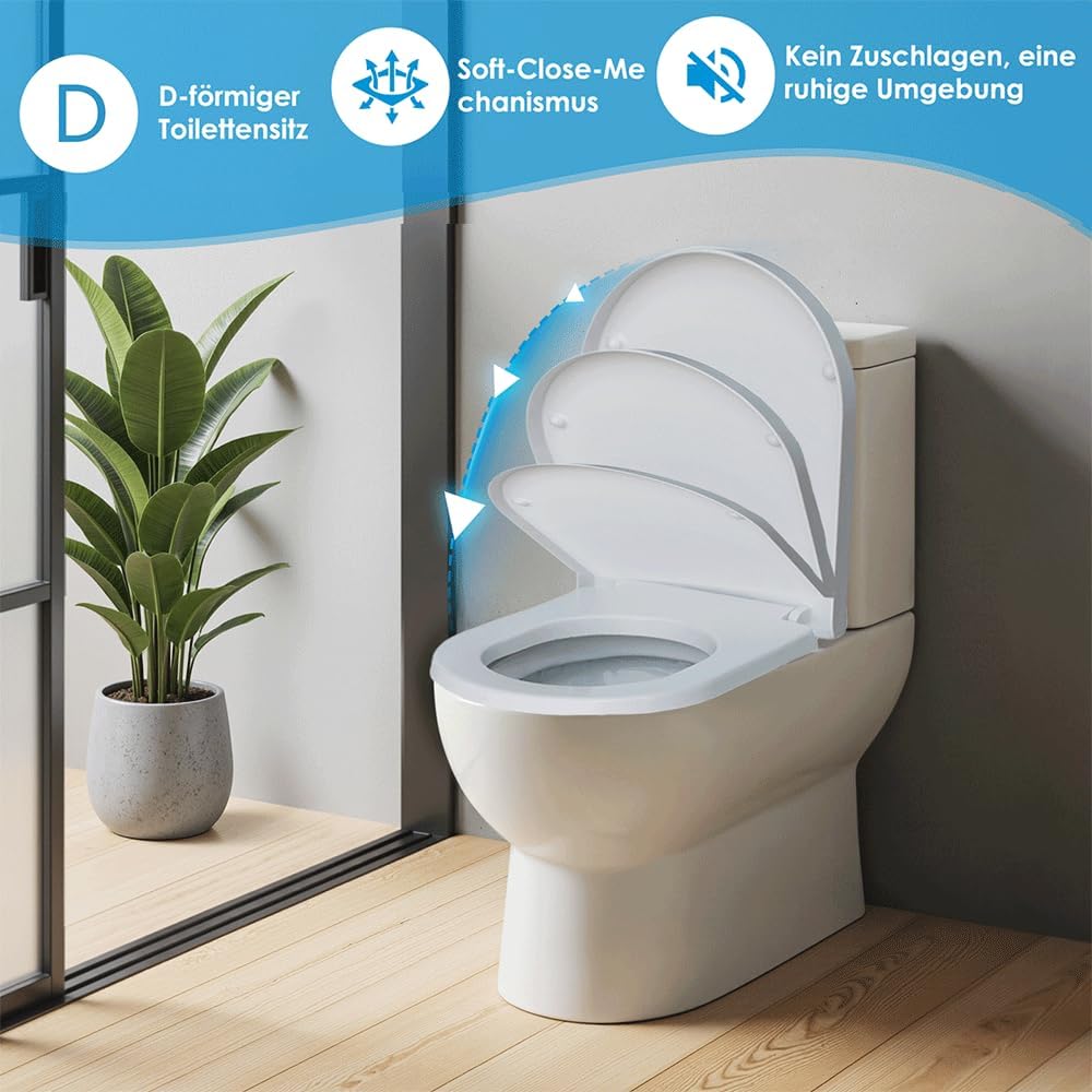 Thumbnail 2 de SAINOS Duroplast WC-Sitz D-Form mit Absenkautomatik – Edelstahlscharnier, One-Touch-Schnellverschluss, robuste Reinigung