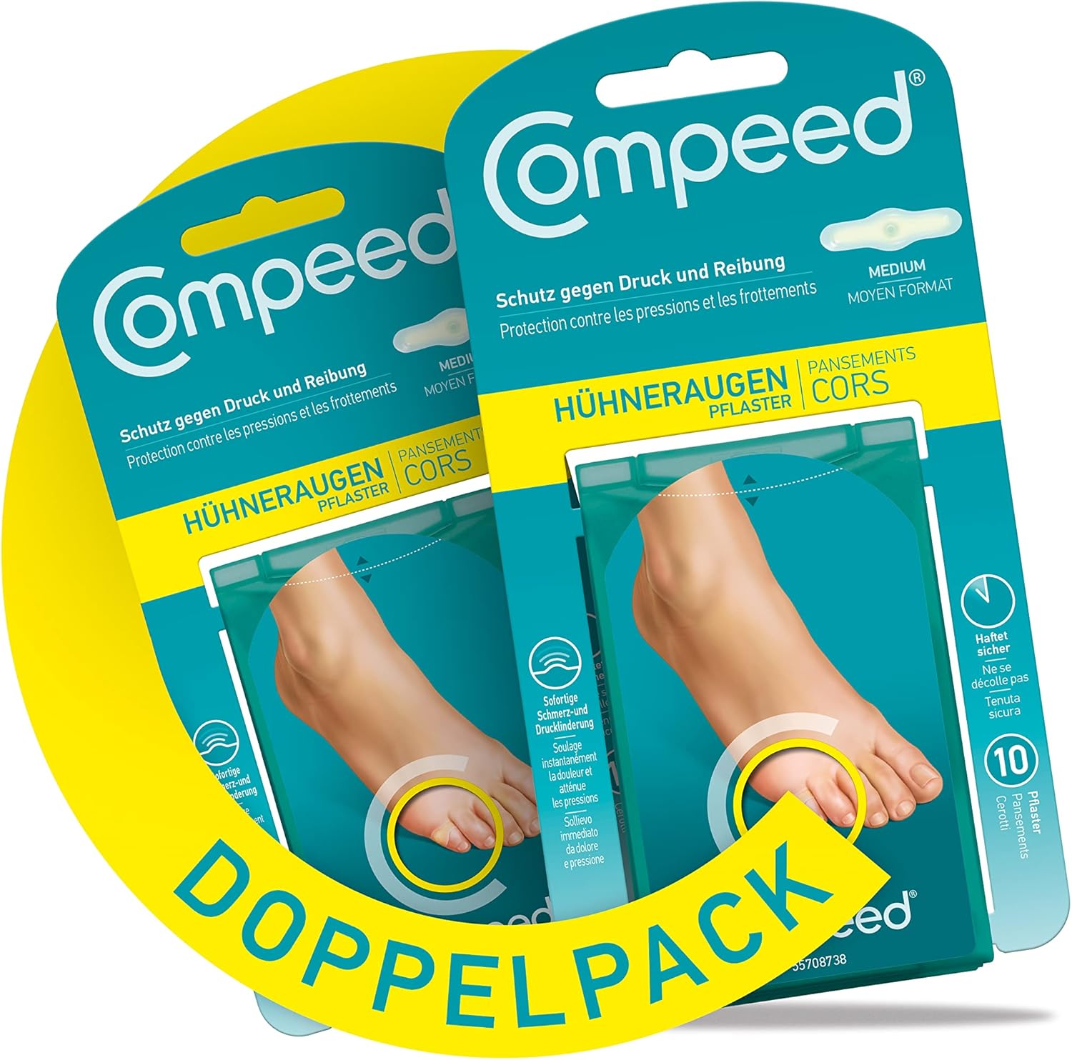 Detalle de Compeed Hühneraugenpflaster Medium Doppelpack – Hydrokolloid gegen Hornhaut am Fuß, 20 Pflaster