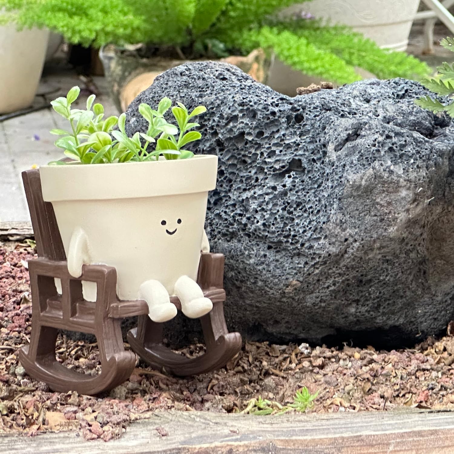 Thumbnail 5 de Cute Rocking Chair Plant Pots Large Smily Face Planter Pot – Resin Indoor/Outdoor Planter with Drainage