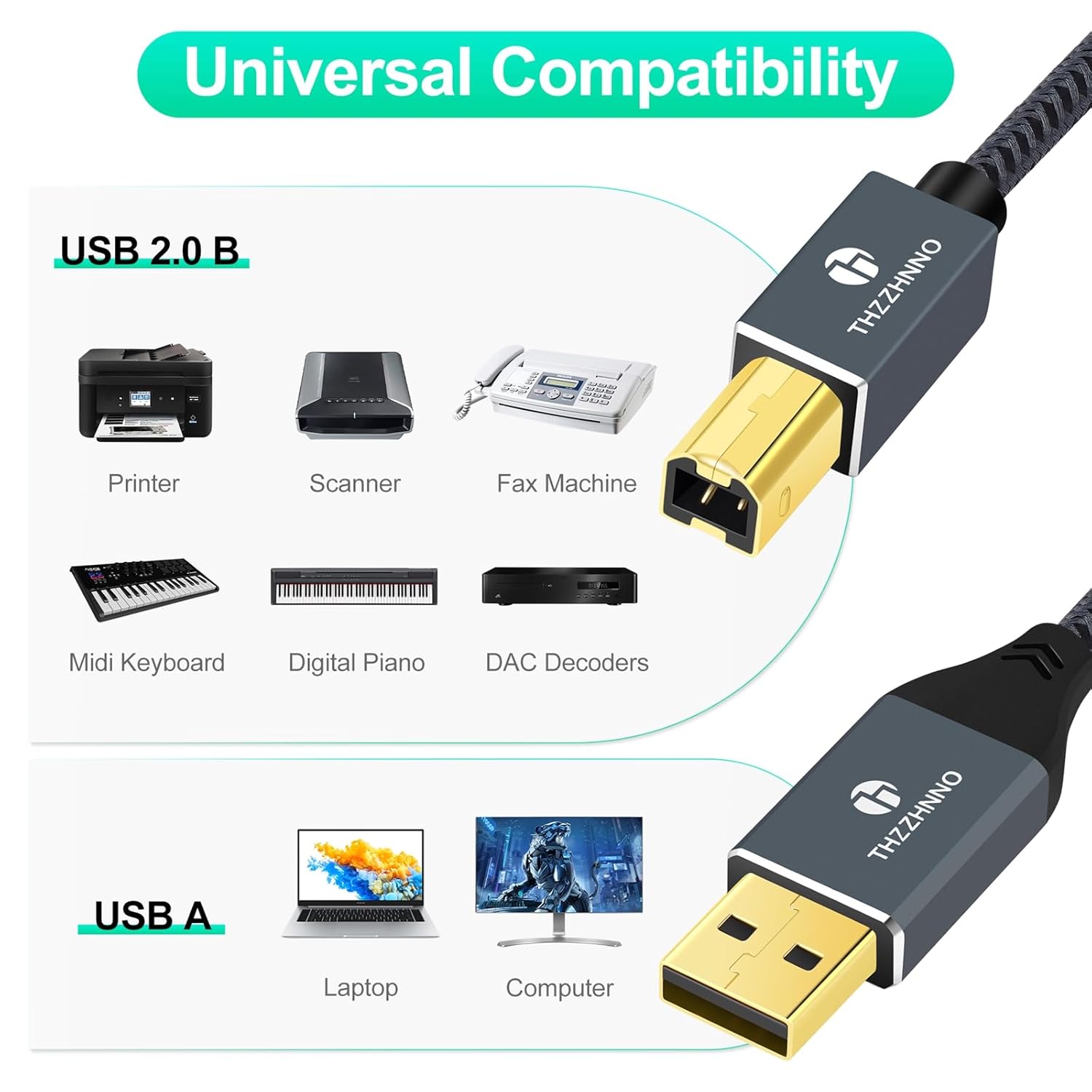 Detalle 2 de Thzzhnno USB Druckerkabel 5M