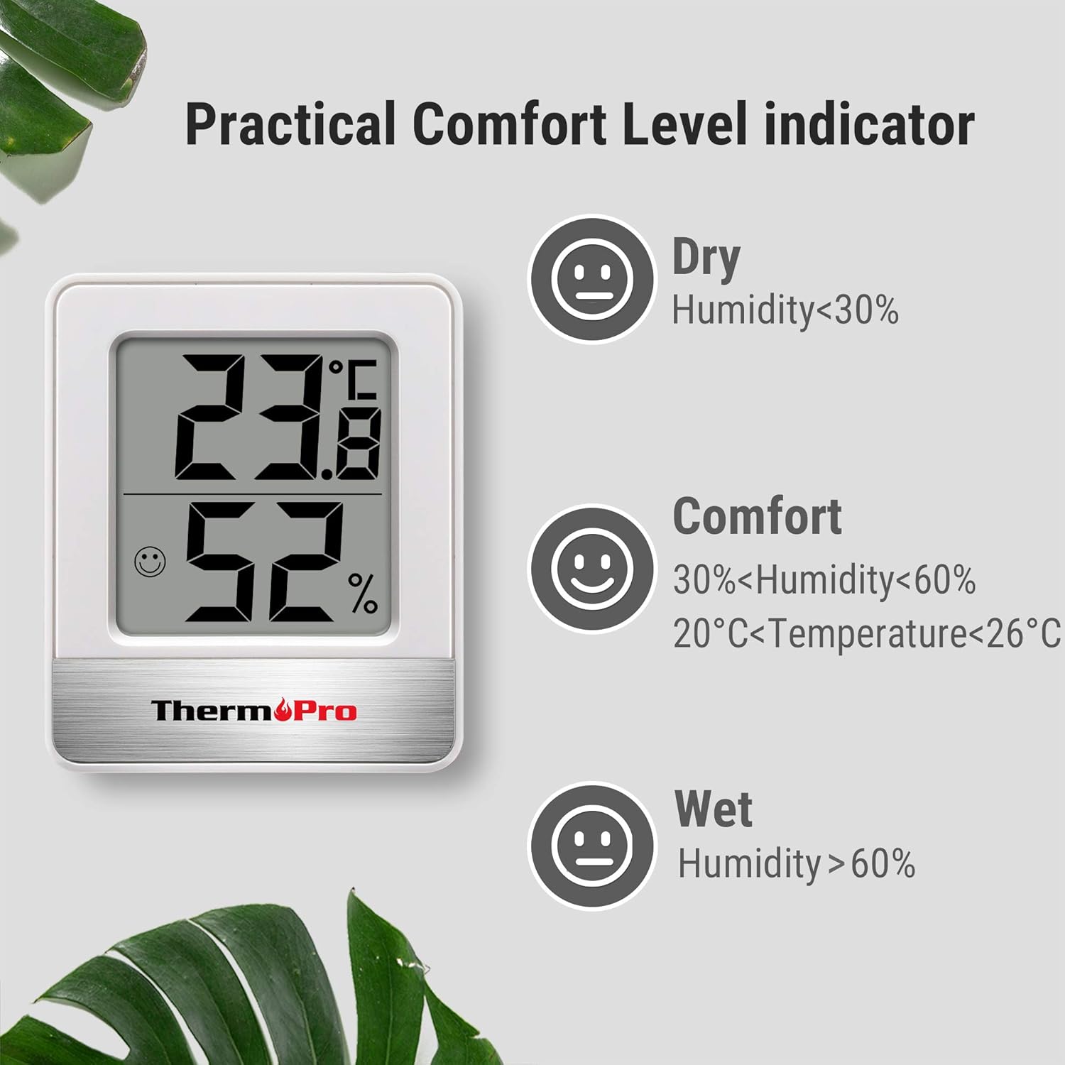 Detalle de ThermoPro Thermo-Hygrometer Thermometer – Innen Digitaler Luftfeuchtigkeitsmesser mit Smiley-Indikator