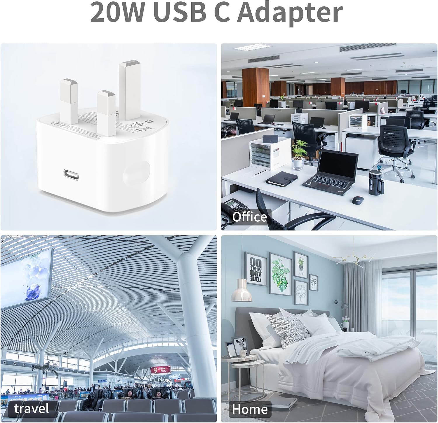 Detalle de AICCOLO 20W USB-C Fast Charger with 2m Cable for iPhone and More – UK Plug