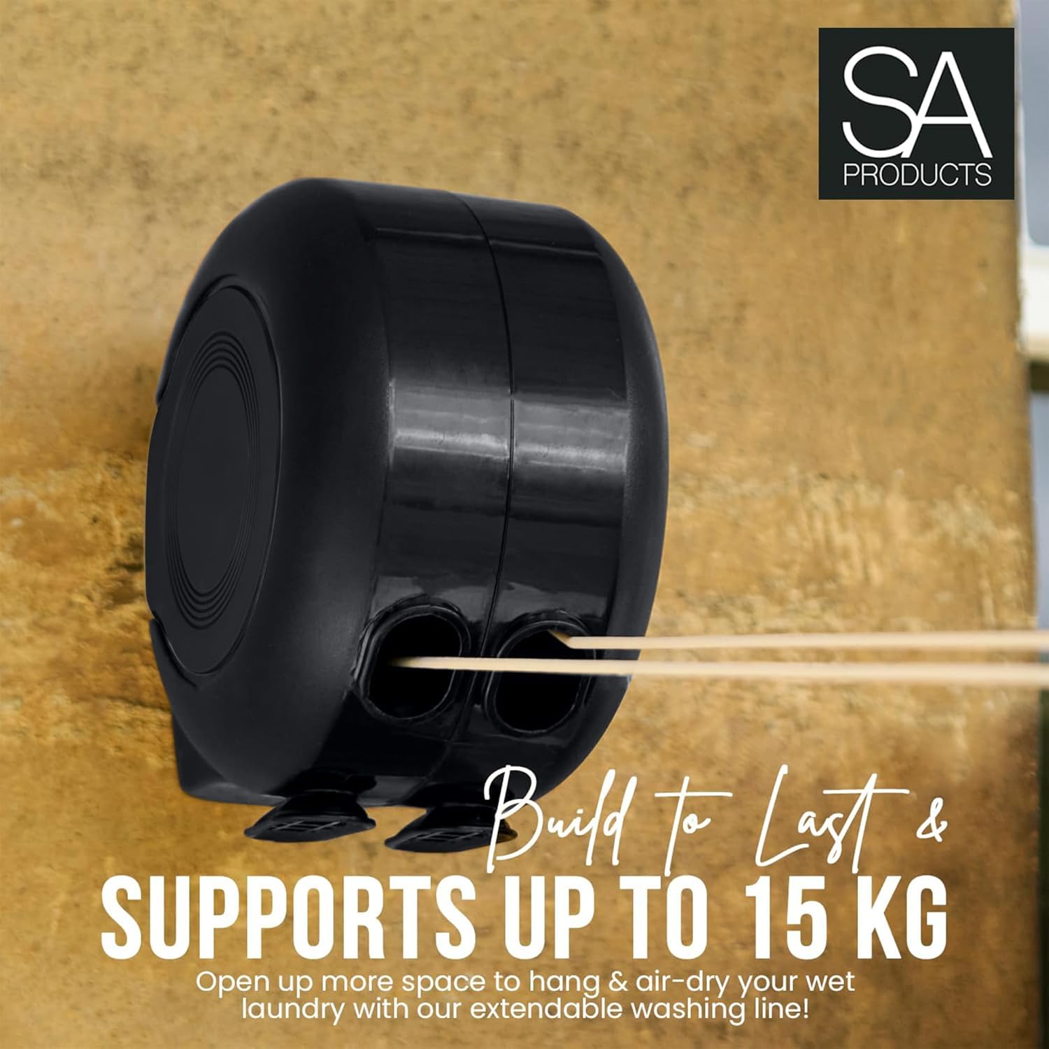 Thumbnail 4 de SA Products Wall Mounted Twin Cable Retractable Washing Line (2x15m, 30m extendable) – All Black