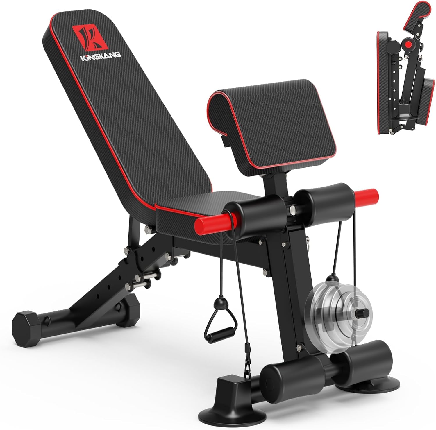 Detalle de K KiNGKANG Adjustable Weight Bench, Foldable, 1,050 lb Capacity, 8-Position Backrest