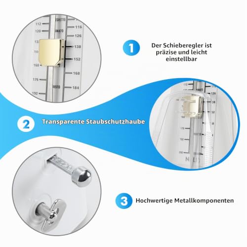 Detalle 2 de Mechanisches Metronom von BORDEAG – Transparentes Gehäuse, hohe Präzision und taktsicherer Akzentglocke