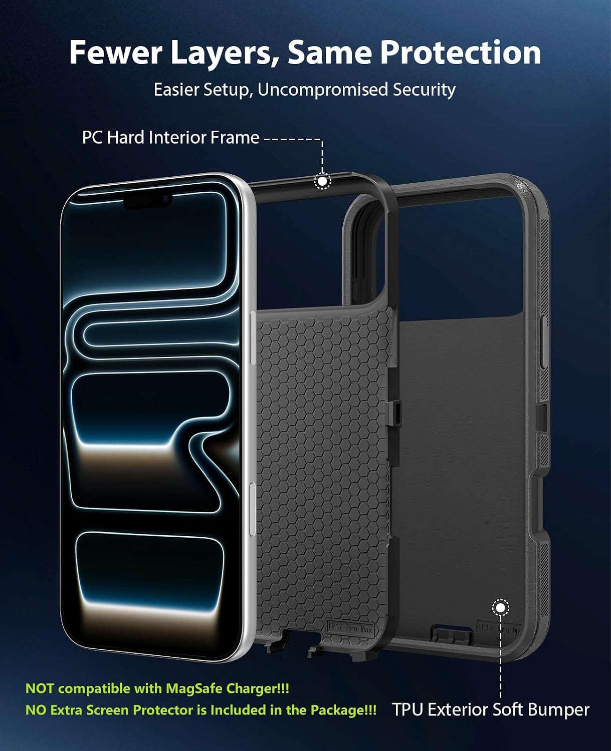 Detalle de Jelanry Shockproof Case for iPhone 17 Pro Max and 18 Pro Max, Black