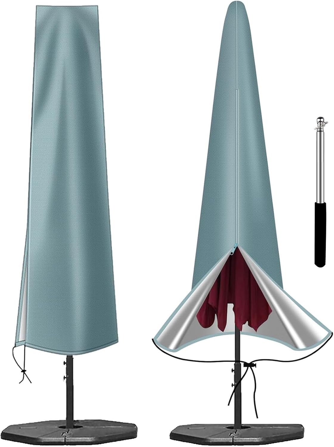 Detalle de OKPOW Parasol Cover Waterproof - 600D Heavy-Duty Garden Cover for 2m–3m Umbrellas